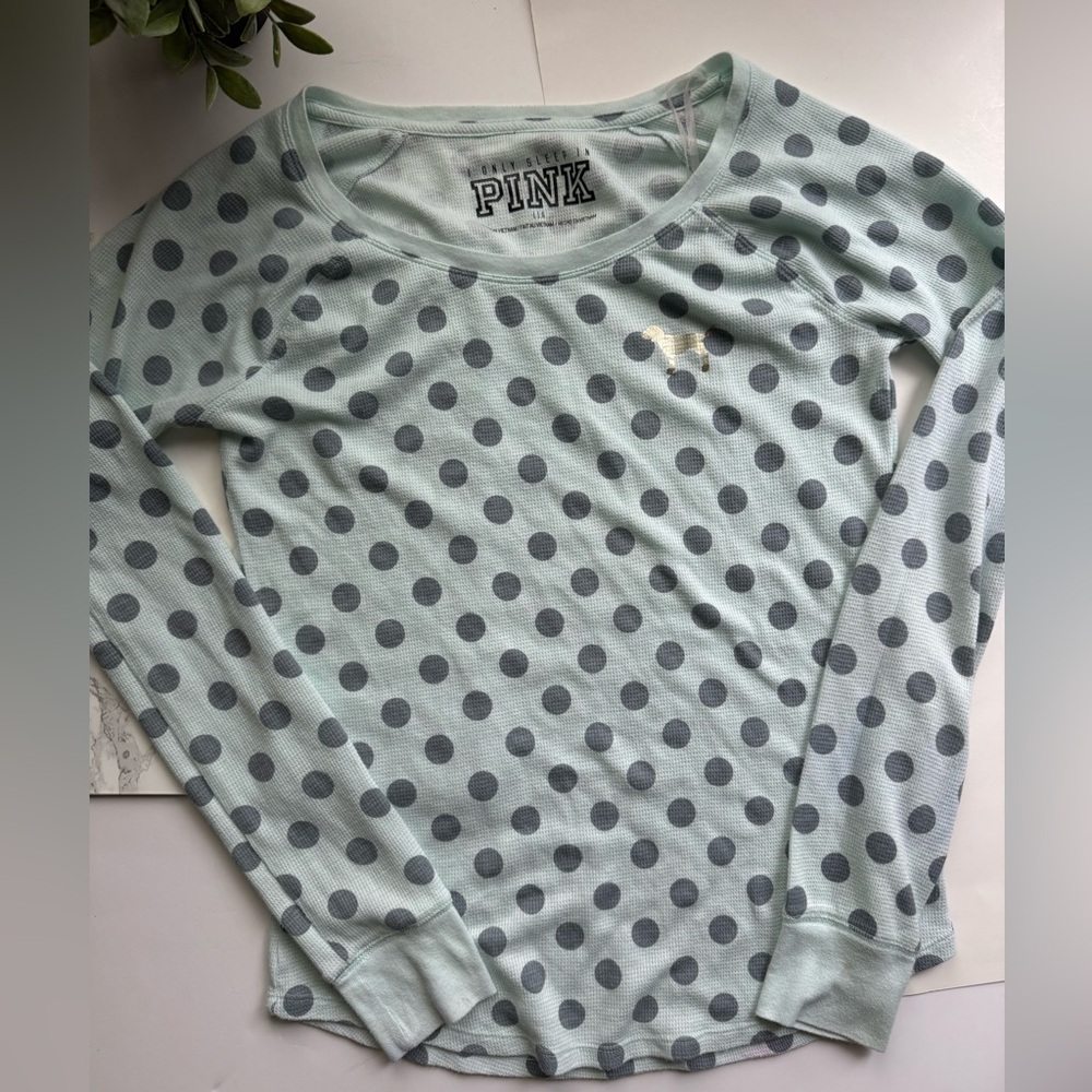 PINK Victoria's Secret  Polka Dot Thermal Top . Size Large .